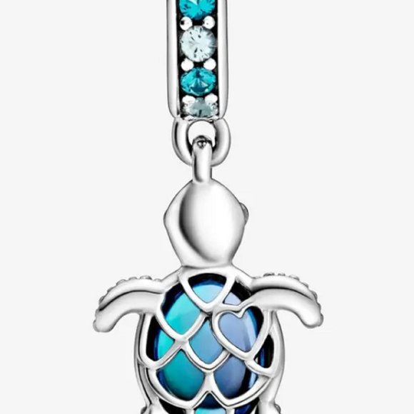 New Pandora Sea Turtle Dangle Murano Blue Glass Charm Bead w/pouch - Picture 2 of 5